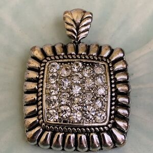 Pave Crystal Silver Tone Statement Pendant No Chain